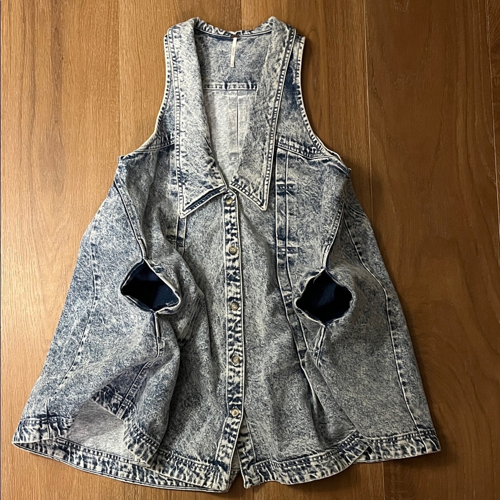 Free People Size S Short Dress Washed Denim